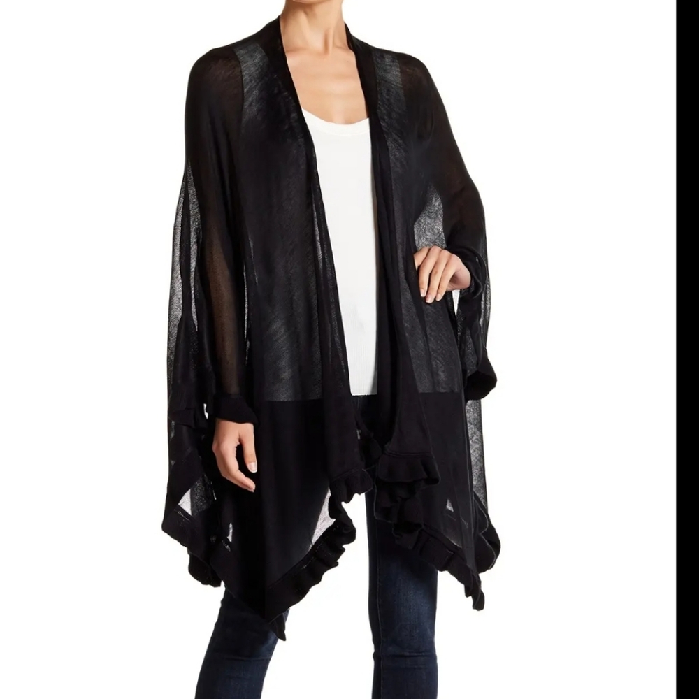 Collection XIIX Ruffle Shawl Wrap Black NWT O/S